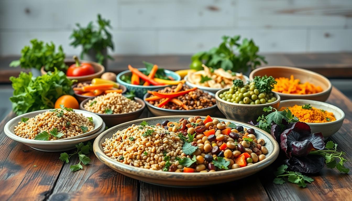 Balanced healthy meal prepared in a home kitchen